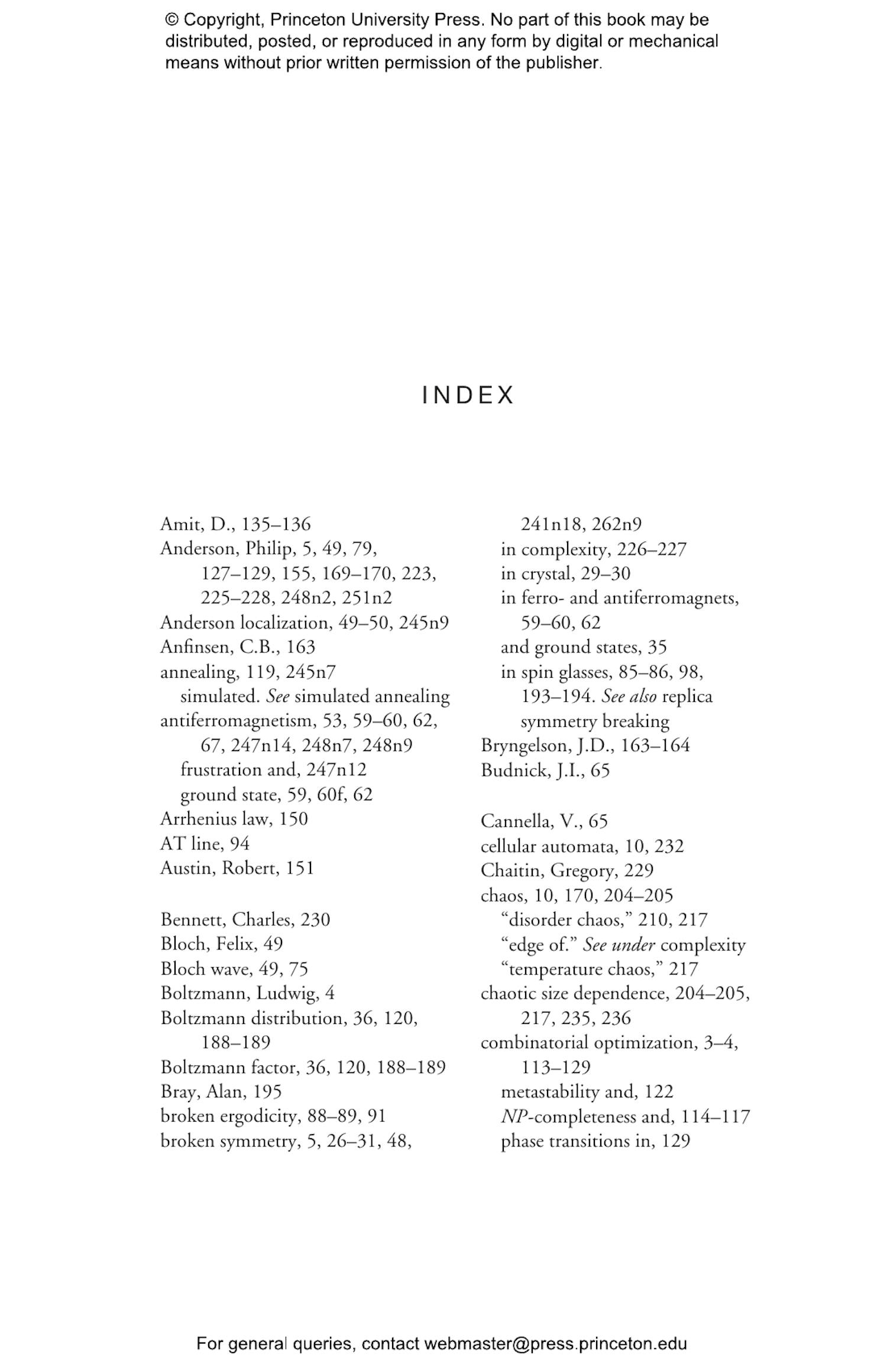 Spin Glasses and Complexity Princeton University Press