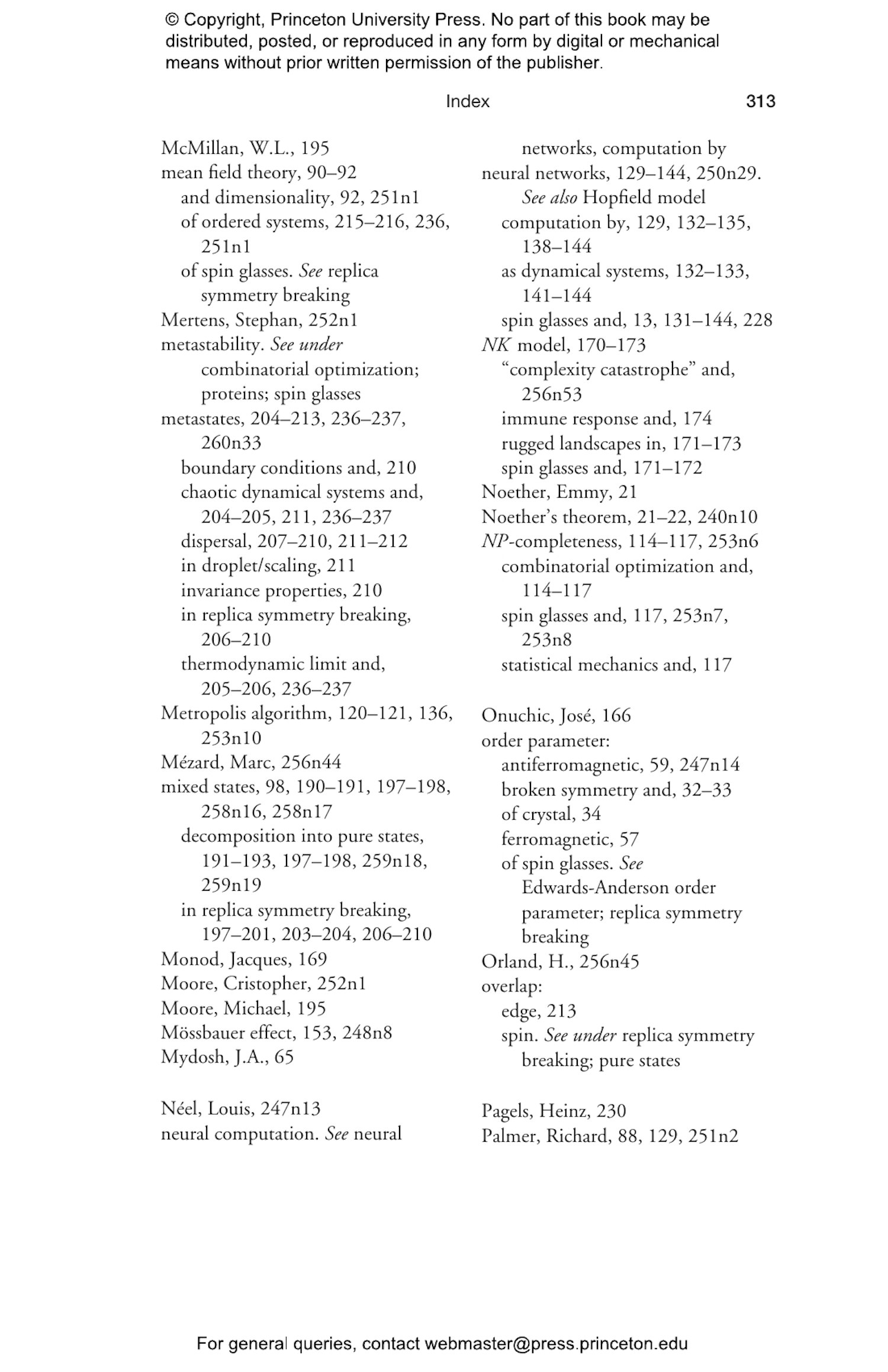 Spin Glasses and Complexity Princeton University Press