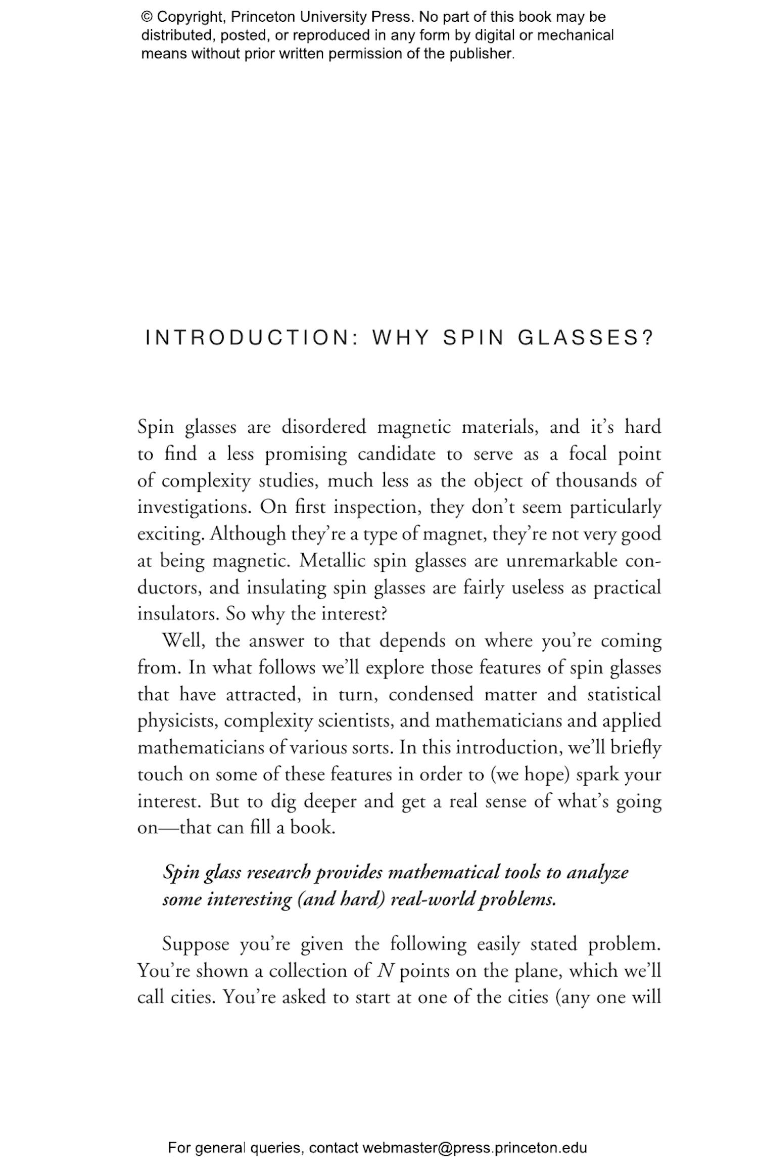 Spin Glasses and Complexity Princeton University Press
