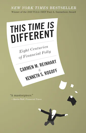 Book cover: the title and authors' names printed on a white sheet against an olive background, with a falling man in a suit below.