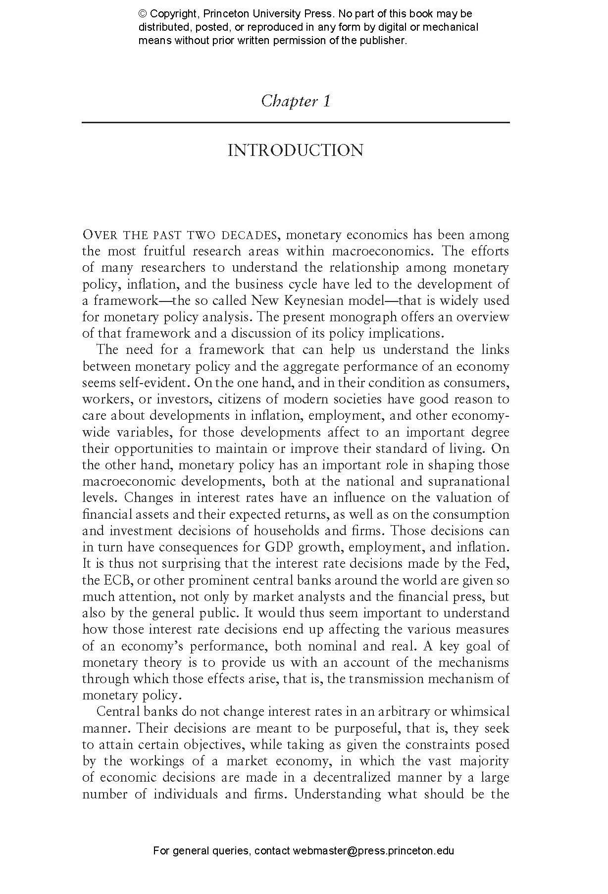 Monetary Policy, Inflation, and the Business Cycle | Princeton
