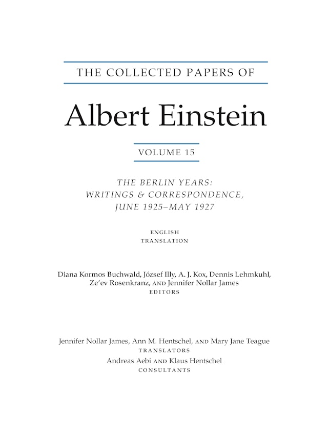The Collected Papers of Albert Einstein, Volume 15 (Translation Supplement)