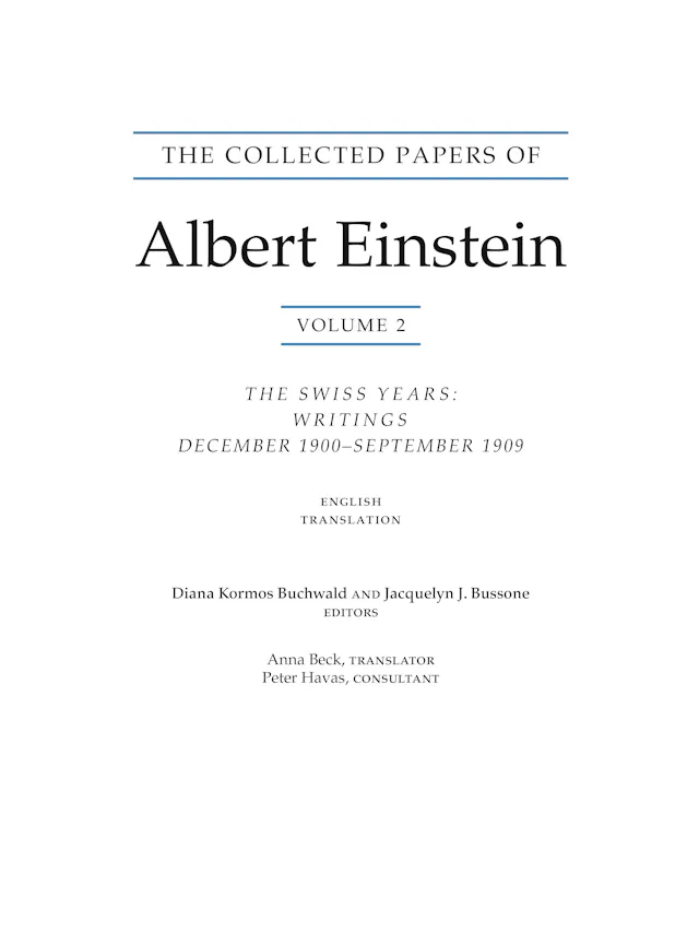 The Collected Papers of Albert Einstein, Volume 2 (Translation Supplement)