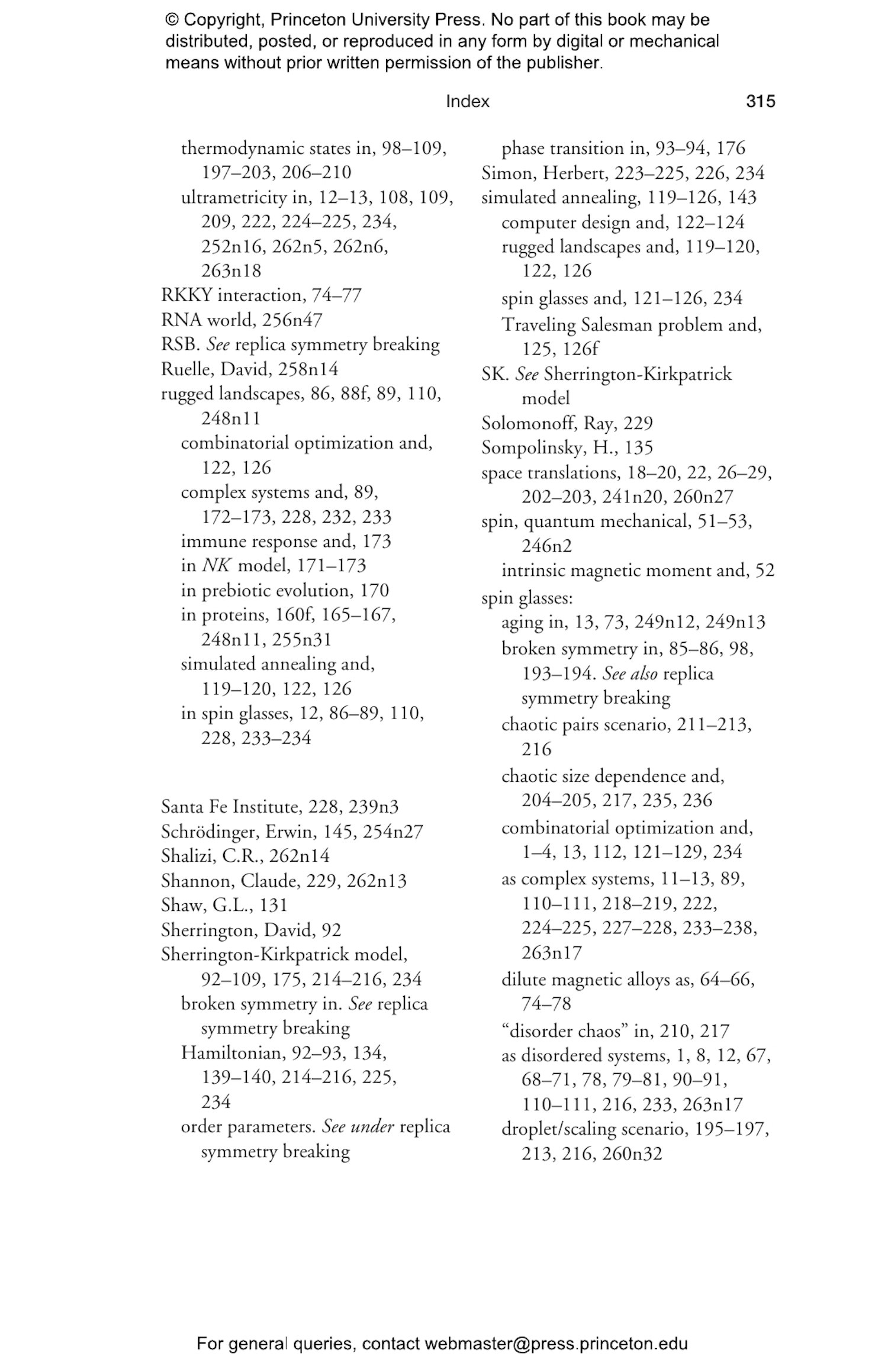 Spin Glasses and Complexity Princeton University Press